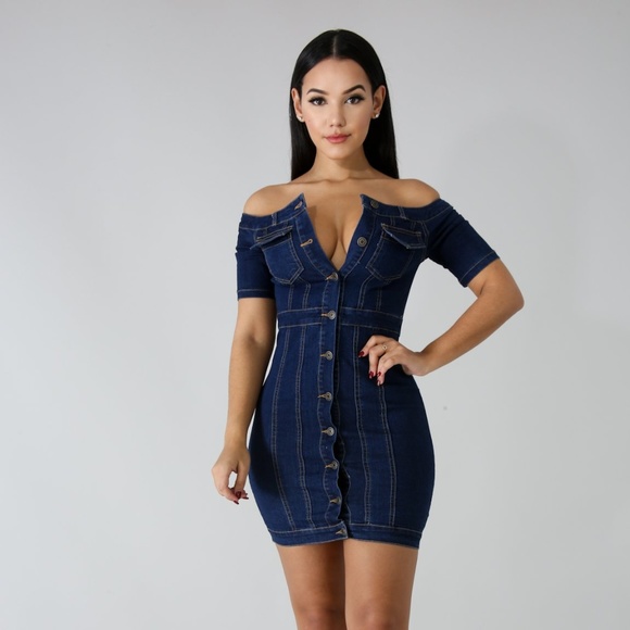 Hot Miami Styles | Dresses | Hot Miami Styles Dark Denim Buttoned Dress ...